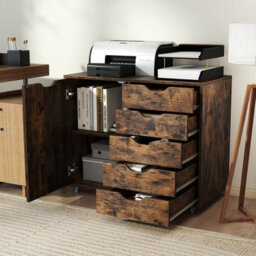 Gainoom 5-Drawer Brown Chest Mobile Chest Of Drawers With Adjustable Shelf - thumbnail 1