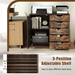 Gainoom 5-Drawer Brown Chest Mobile Chest Of Drawers With Adjustable Shelf - thumbnail 6