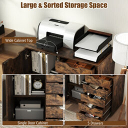 Gainoom 5-Drawer Brown Chest Mobile Chest Of Drawers With Adjustable Shelf - thumbnail 5