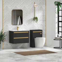 Royal Bathrooms Orion 800mm Matt Obsidian Black 2 Drawer Wall Hung Vanity Unit With Ceramic Basin & Brushed Brass Strip - thumbnail 3