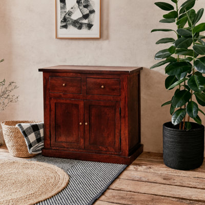 Wyld Haus Oxford Mahogany Mango Wood Storage Cabinet 2 Drawers 2 Doors - 90Cm W X 45Cm D X 90Cm H - image 1