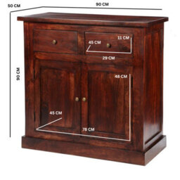 Wyld Haus Oxford Mahogany Mango Wood Storage Cabinet 2 Drawers 2 Doors - 90Cm W X 45Cm D X 90Cm H - thumbnail 4