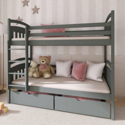 Arte Wooden Bunk Bed Gabi With Storage, Foam Mattresses In Graphite W1980mm X H1640mm X D980mm - thumbnail 1