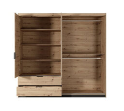 Arte Tally Contemporary 4 Mirrored Hinged Door Wardrobe 4 Shelves 2 Drawers 2 Rails Artisan Oak Effect (H)2110mm (W)2200mm (D)600mm - thumbnail 4