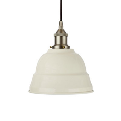 Clay White Lincoln Painted Dome Pendant Light With Brushed Chrome Lamp Holder And Black Round Cable - Se Home - image 1