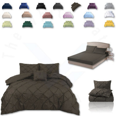 TheWhiteWater Limited Pintuck Duvet Cover Set + Matching Pillowcases With Bedsheet - 3In1 Hotel Style Bedding Set - Chocolate Brown - image 1