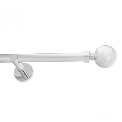 Toolty Chrome Metal Curtain Pole 19mm With Finials Rod Modern Brackets Ball 290Cm