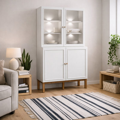 Wyld Haus Niva Display Cabinet In Light Grey And Natural Oak Effect With Led Lighting, 4 Doors - image 1