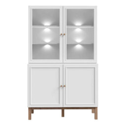 Wyld Haus Niva Display Cabinet In Light Grey And Natural Oak Effect With Led Lighting, 4 Doors - thumbnail 3