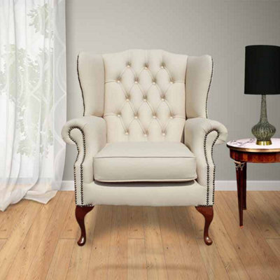 Chesterfield Highclere Wing Chair Shelly Cream Leather In Mallory Style - image 1