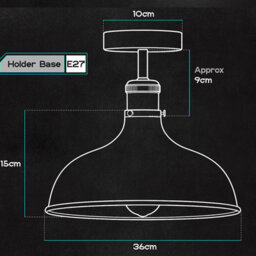 Pack Of 2  Vintage Semi Flush Mount Ceiling Light With E27 Base 36Cm Black Metal Shade For Kitchen, Living Room With Bulb - thumbnail 4