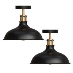 2 Pack Vintage Flush Mounted Ceiling Lights Metal E27 Indoor Lights 36Cm Black Lampshade