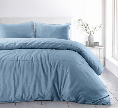 Sweet Dreams Linen Texture Design Duvet Cover Set With Pillowcases Blue