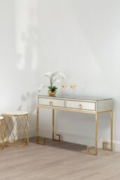 Orsina Luxurious Gold Finish Console Table With Two Drawers, Antique Glass Console Table, Spacious Decorative Table - thumbnail 2