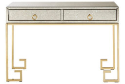 Orsina Luxurious Gold Finish Console Table With Two Drawers, Antique Glass Console Table, Spacious Decorative Table - thumbnail 6