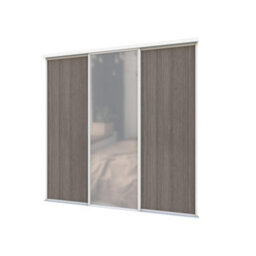 A-Class Sliding Doors Set Of 3 Dark Oak & Mirror Sliding Wardrobe Door Kit, White Frame & Tracks, Opening Height (H) 225-226Cm & Width (W) 178-179Cm - thumbnail 1