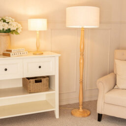 Valuelights Victoria Light Wood Candlestick Floor Lamp With Linen White Trim Drum Shade And Led Bulb - thumbnail 3