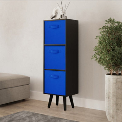 Urbn-Living Urbnliving 80Cm Height 3 Tier Black Wooden Storage Bookcase Scandinavian Style Black Legs With Dark Blue Inserts - image 1