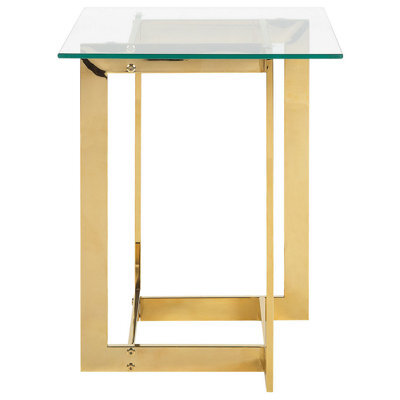 Beliani Clear Tempered Glass Side Table With Polished Gold Metal Base 40 X 40 X 52 Cm Modern Design - image 1