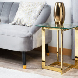 Beliani Clear Tempered Glass Side Table With Polished Gold Metal Base 40 X 40 X 52 Cm Modern Design - thumbnail 2