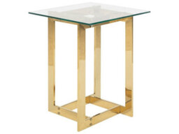Beliani Clear Tempered Glass Side Table With Polished Gold Metal Base 40 X 40 X 52 Cm Modern Design - thumbnail 3