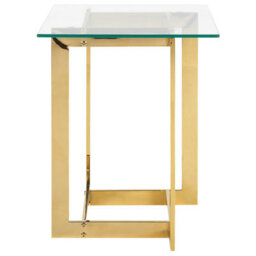 Beliani Clear Tempered Glass Side Table With Polished Gold Metal Base 40 X 40 X 52 Cm Modern Design - thumbnail 1