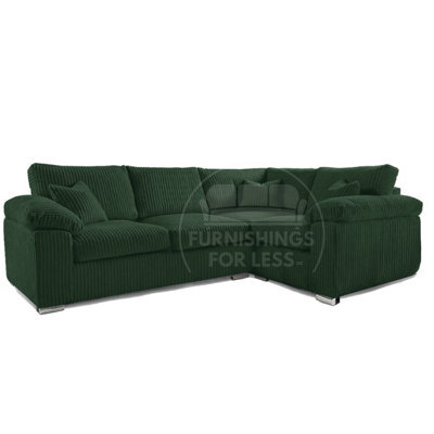 Furnishings For Less UK Delta Large Green 4 Seater Corner Sofa Right Hand Facing Jumbo Cord L Shape - image 1