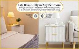 Hygrad Built to Survive White Wooden 2 Drawer Chic Fluted Bedside End Sofa Table Nightstand For Living Bedroom Home With 4 Golden Legs - thumbnail 9