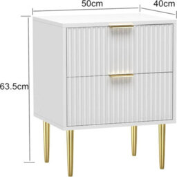 Hygrad Built to Survive White Wooden 2 Drawer Chic Fluted Bedside End Sofa Table Nightstand For Living Bedroom Home With 4 Golden Legs - thumbnail 3