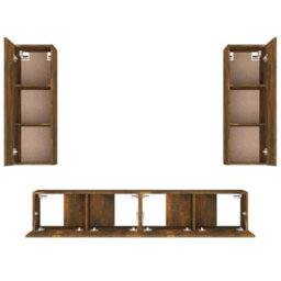 Berkfield 4 Piece Tv Cabinet Set Smoked Oak Engineered Wood - thumbnail 6
