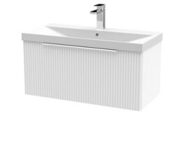 Balterley Tixall Fluted 1 Drawer Wall Hung Vanity Unit With Thin Edge Basin, Satin White, 800mm