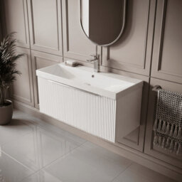 Balterley Tixall Fluted 1 Drawer Wall Hung Vanity Unit With Thin Edge Basin, Satin White, 800mm - thumbnail 3