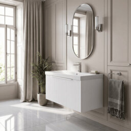 Balterley Tixall Fluted 1 Drawer Wall Hung Vanity Unit With Thin Edge Basin, Satin White, 800mm - thumbnail 4