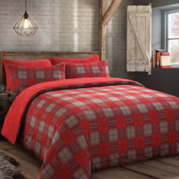 Velosso Red Check Teddy Duvet Cover And Pillowcase Set Single - thumbnail 1