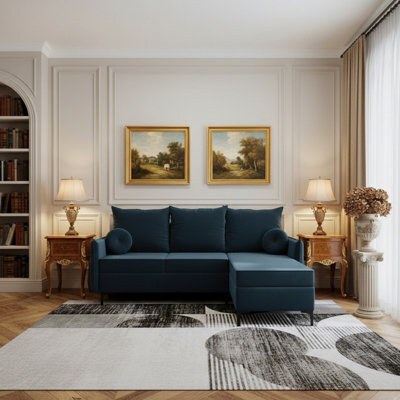 Leon L Living Room Corner Sofa Bed Has Dl Mechanism Storage Box Mdf Frame Bonell Springs 213X168X101Cm Blue Right - image 1