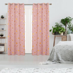 Deconovo Blackout Curtains, Gold Star Foil Printed Curtains, Eyelet Room Darkening Curtains, W66 X L72 Inch, Coral Pink, 2 Panels - thumbnail 2