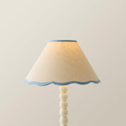 Valuelights Florie Small Natural Linen Tapered Light Shade With Blue Scallop Trim And Bulb (D)27Cm - thumbnail 3
