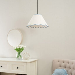 Valuelights Florie Small Natural Linen Tapered Light Shade With Blue Scallop Trim And Bulb (D)27Cm - thumbnail 4