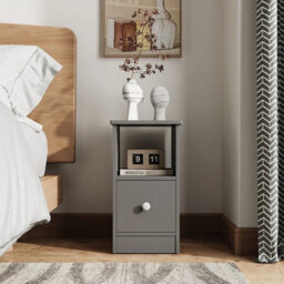 Grey 1 Drawer Nightstand Modern Narrow Accent Table - thumbnail 1