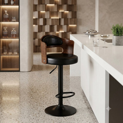 Swivel Bar Stool Chair, Wooden Seat with Faux Leather, Gas Lift Height Adjustable Black, 1 Pack - image 1