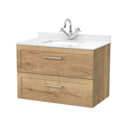 Balterley Stonnall Traditional Wall Hung 2 Drawers Vanity Unit With Marble Top With Basin, 800mm, Autumn Oak - thumbnail 1