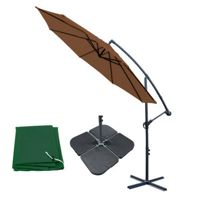 Sundaze 3M Coffee Cantilever Banana Parasol Crank Handle Patio Garden Umbrella With Base Weights & Cover - image 1