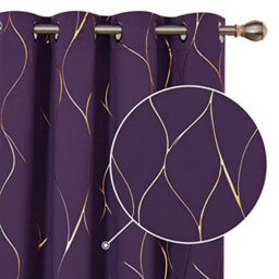Deconovo Blackout Eyelet Curtains Gold Wave Foil Printed Curtains For Bedroom, 46 X 72 Inch (Width X Length), Purple Crape, 1 Pair - thumbnail 1