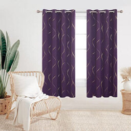 Deconovo Blackout Eyelet Curtains Gold Wave Foil Printed Curtains For Bedroom, 46 X 72 Inch (Width X Length), Purple Crape, 1 Pair - thumbnail 2