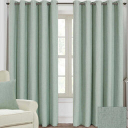 "Homescapes Duck Egg Blue Linen Eyelet Lined Curtain Pair, 66 X 72"""