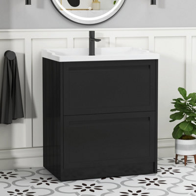Royal Bathrooms Elmore 700mm Floor Standing 2 Drawer Bathroom Vanity Unit With Traditional Ceramic Basin Sink- Matt Nocturne Black - image 1