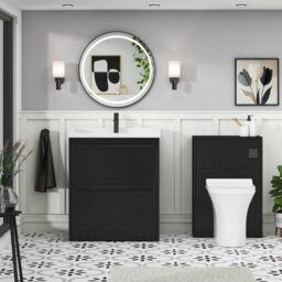 Royal Bathrooms Elmore 700mm Floor Standing 2 Drawer Bathroom Vanity Unit With Traditional Ceramic Basin Sink- Matt Nocturne Black - thumbnail 4