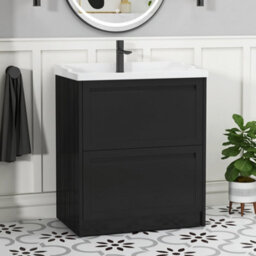 Royal Bathrooms Elmore 700mm Floor Standing 2 Drawer Bathroom Vanity Unit With Traditional Ceramic Basin Sink- Matt Nocturne Black - thumbnail 1