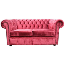 Chesterfield 2 Seater Sofa Settee Modena Pillarbox Red Velvet In Classic Style - thumbnail 2