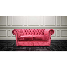 Chesterfield 2 Seater Sofa Settee Modena Pillarbox Red Velvet In Classic Style - thumbnail 1